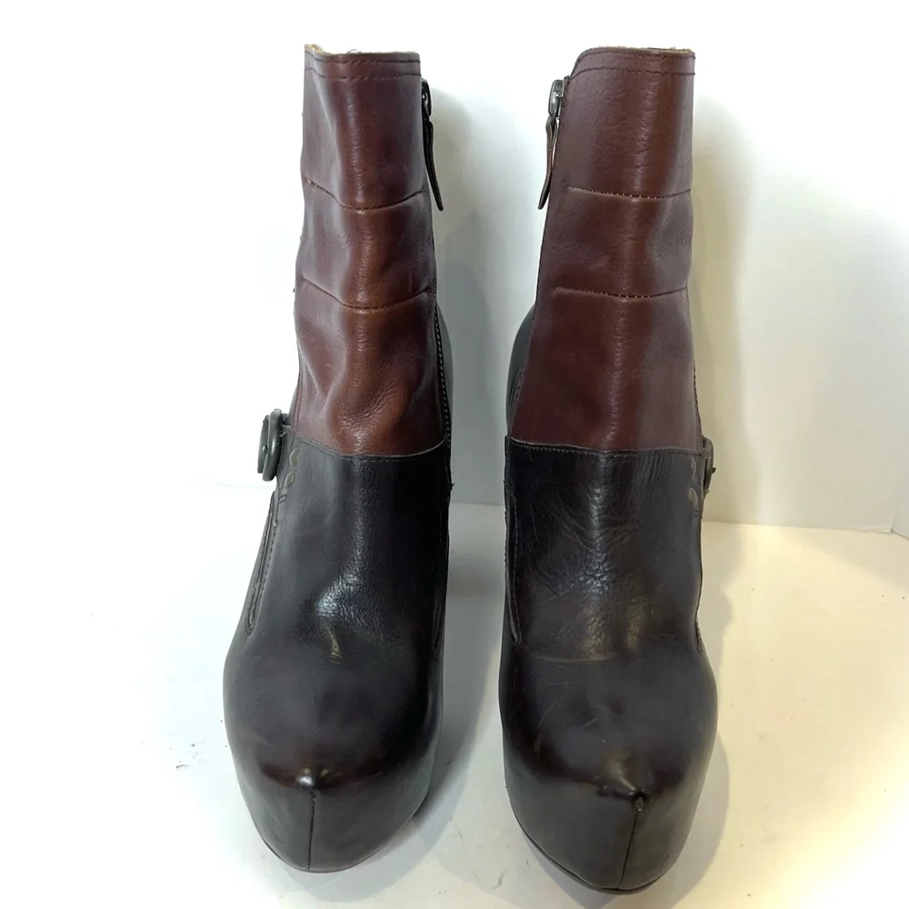 MIISTA Genuine Leather Platform Ankle Booties Two Tone Size 7 - Picture 4 of 11